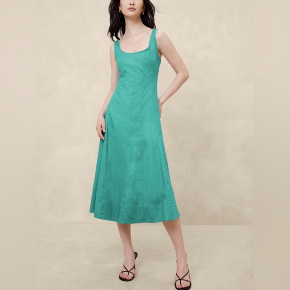 NWOT Banana Republic Linen-Blend Midi Dress, Size 4, Color Aquamarine